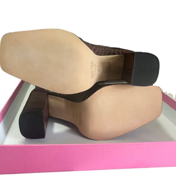 PARIS TEXAS NWT Square-Toe Crocodile-Effect Leather Knee Boots in Burgundy 7.5 - Picture 9 of 13